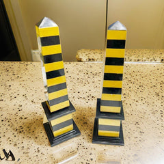 Elegant Black Marble Obelisks Set | Handmade Semi-Precious Inlay Design | Unique Marble Obelisk Showpiece | Gift for Loved Ones Unique Handicrafts IND