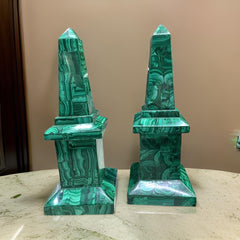 Malachite Obelisks Set of 2 | Handmade Marble Obelisk with Overlay Design | Unique Showpiece Living Room Decor Unique Handicrafts IND