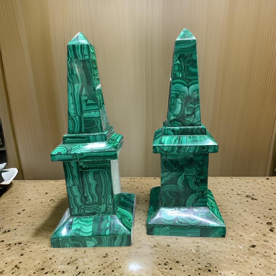Malachite Obelisks Set of 2 | Handmade Marble Obelisk with Overlay Design | Unique Showpiece Living Room Decor Unique Handicrafts IND