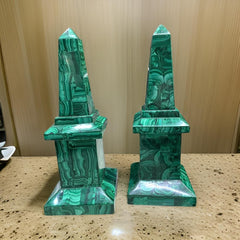 Malachite Obelisks Set of 2 | Handmade Marble Obelisk with Overlay Design | Unique Showpiece Living Room Decor Unique Handicrafts IND