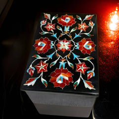 Elegant Marble Jewelry Box – Semi-Precious Stone Inlay, Antique Jewelry Storage Unique Handicrafts IND