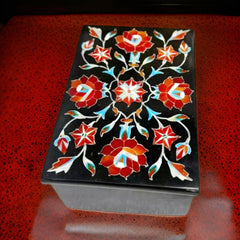 Elegant Marble Jewelry Box – Semi-Precious Stone Inlay, Antique Jewelry Storage Unique Handicrafts IND