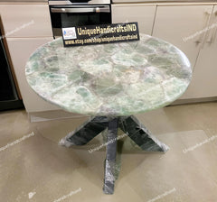 Unique Stone Coffee Table - Custom Made Fluorite Table - Semi-Precious Natural Stone Art - Mid Century Modern Furniture & New Home Gift Unique Handicrafts IND