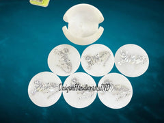 Marble Coaster Set with Tiger Inlay - Handmade Stone Drink Coasters with Holder - Mother of Pearl Art - Unique Gift for Him Unique Handicrafts IND
