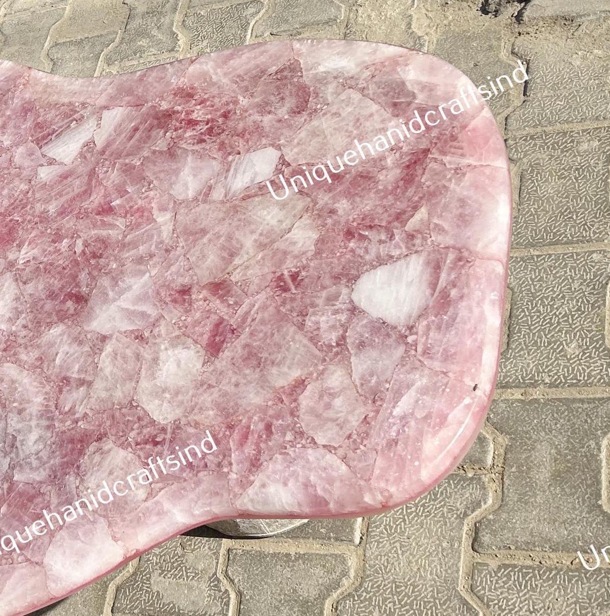Buy Pink Rose Quartz Coffee Table Top,Abstract Coffee Table - Live Edge Handmade Stone Art - Natural Gemstone Table for Luxury Home Décor Unique Handicrafts IND