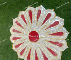 Modern Gemstone Coffee Table | Flower Shape Mother of Pearl Inlay | Luxury Stone Art Decor Unique Handicrafts IND