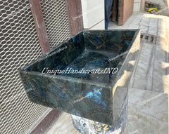 Luxury Labradorite Vessel Sink – Semi-Precious Stone Countertop Sink for Kitchen & Bathroom Decor Unique Handicrafts IND