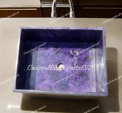 Amethyst Gemstone Vessel Sink – Crystal Semi-Precious Stone Countertop & Vanity Sink Unique Handicrafts IND