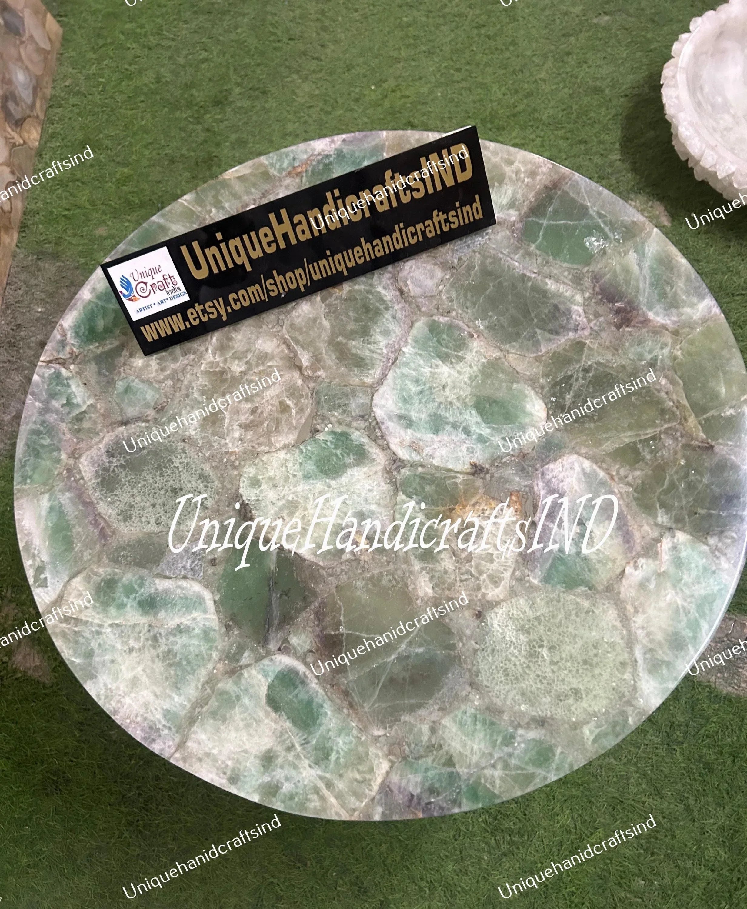Unique Stone Coffee Table - Custom Made Fluorite Table - Semi-Precious Natural Stone Art - Mid Century Modern Furniture & New Home Gift Unique Handicrafts IND