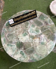 Unique Stone Coffee Table - Custom Made Fluorite Table - Semi-Precious Natural Stone Art - Mid Century Modern Furniture & New Home Gift Unique Handicrafts IND