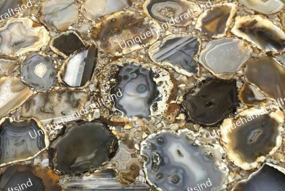 Handmade Agate Stone Coffee Table | Natural Gemstone Round Table | Luxury Accent Table | Unique Home Decor Furniture Unique Handicrafts IND
