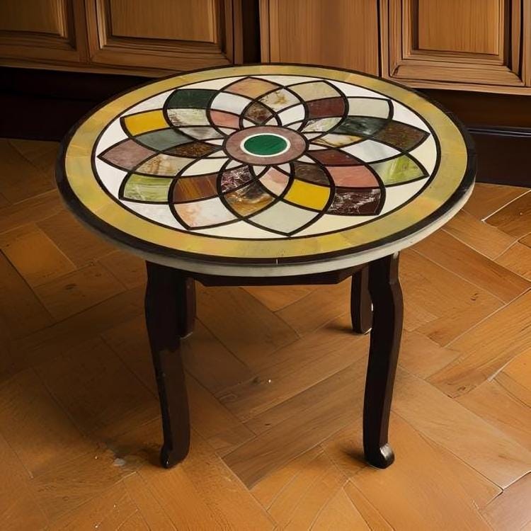 White Marble Coffee Table – Handmade Mosaic with Semi-Precious Stone Inlay Art, Luxury Home Decor Unique Handicrafts IND
