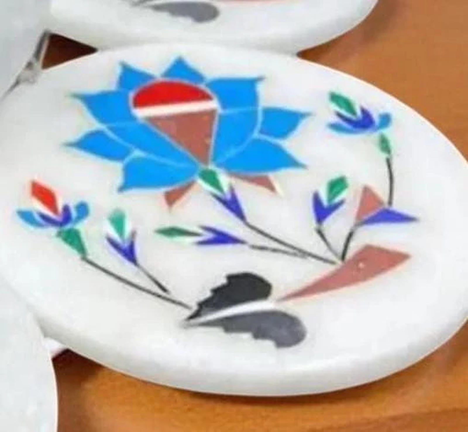 White Marble Coaster Set – Semi-Precious Stone Inlay, Floral Pietra Dura Art, Handmade Office Gift for Him, Home Decor Unique Handicrafts IND