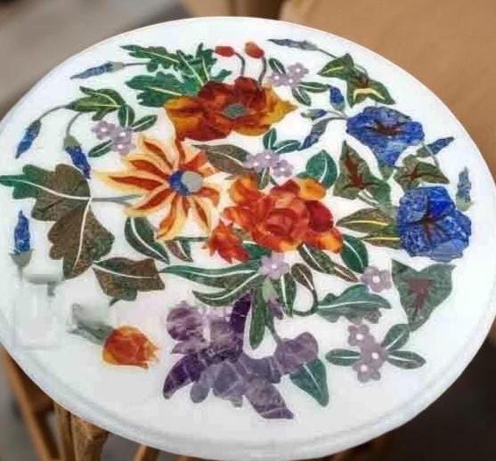 White Marble Coffee Table – Semi-Precious Stone Inlay, Handmade Floral Pietra Dura Art, Luxury Living Room Furniture Unique Handicrafts IND