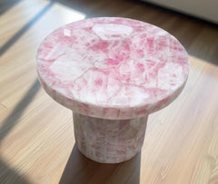 Antique Rose Quartz Round Table Top – Natural Gemstone Centerpiece – Quartz Desk or Coffee Table for Home Décor Unique Handicrafts IND
