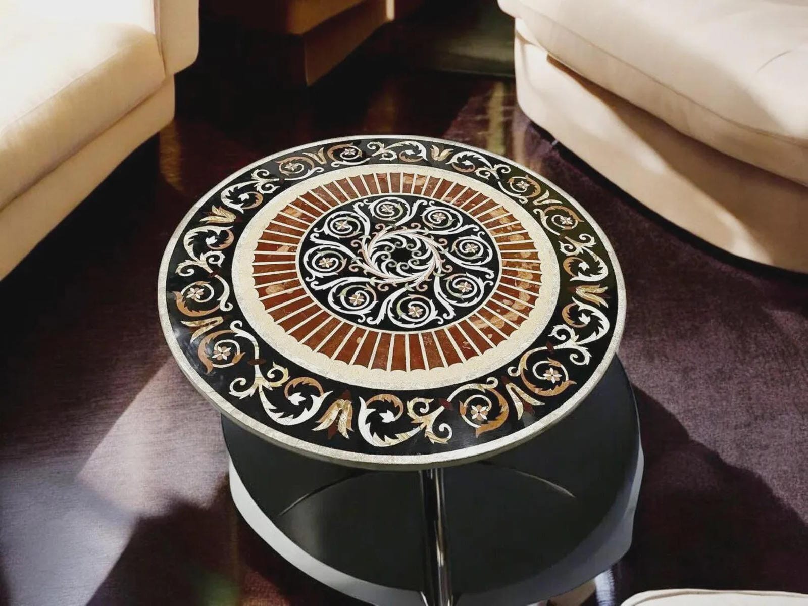 Black Marble Round Coffee Table – Handmade Modern Accent Table for Living Room or Kitchen Decor Interior Gift Her Wedding Unique Handicrafts IND
