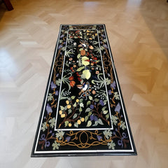 Handmade Pietra Dura Coffee Table – Black Marble with Lapis Lazuli & Semi-Precious Bird Design Unique Handicrafts IND