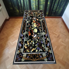 Handmade Pietra Dura Coffee Table – Black Marble with Lapis Lazuli & Semi-Precious Bird Design Unique Handicrafts IND