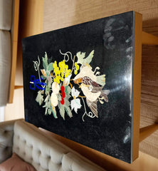 Black Marble Coffee Table – Pietra Dura Floral & Birds Inlay with Semi-Precious Stones, Handmade Artistic Decor Unique Handicrafts IND