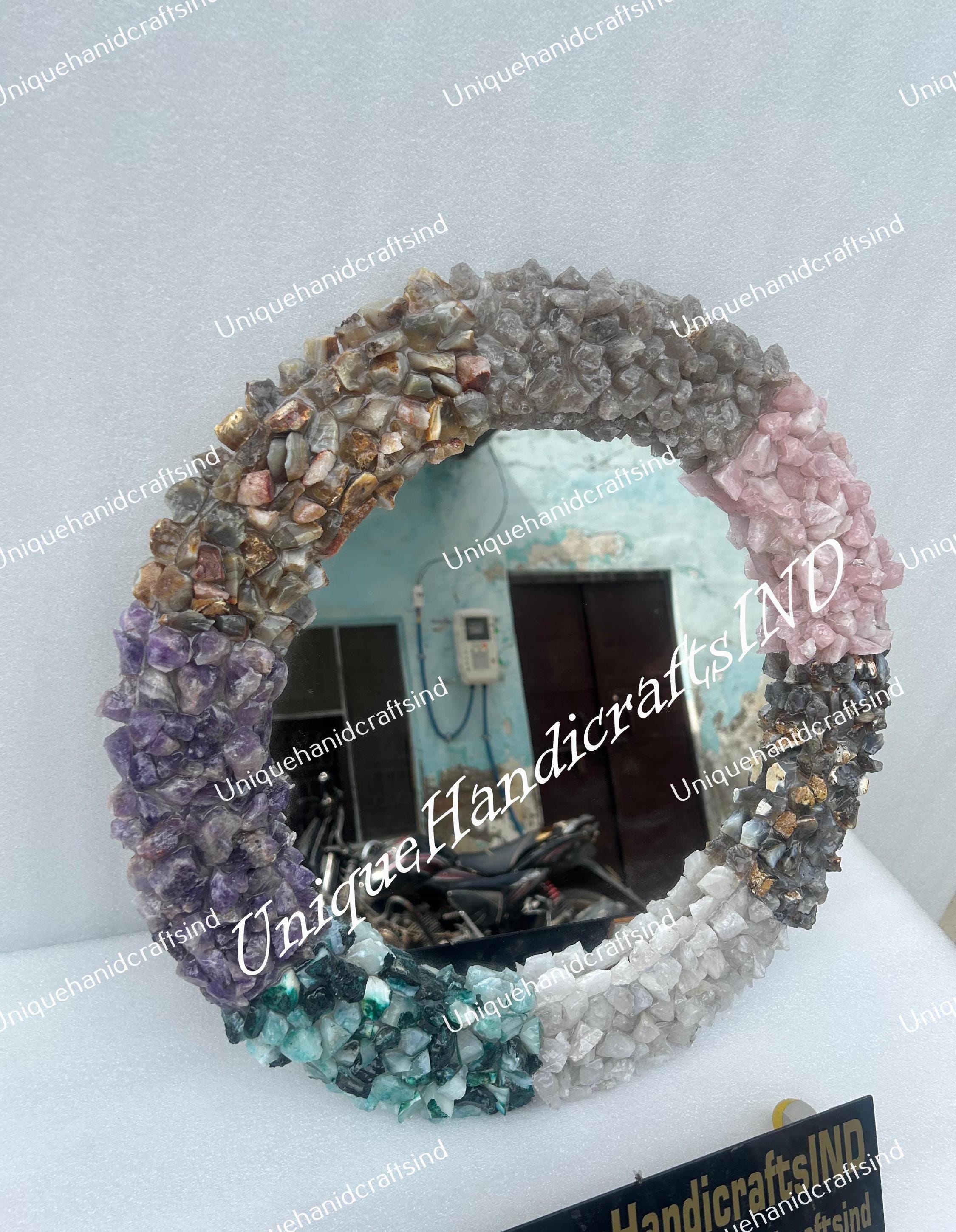 Modern Wall Mirror With 7 Chakra Real gemstone / Wall Hanging Mirror Hand carved Crystal Bathroom Interior Personalized Wedding Gift Unique Handicrafts IND