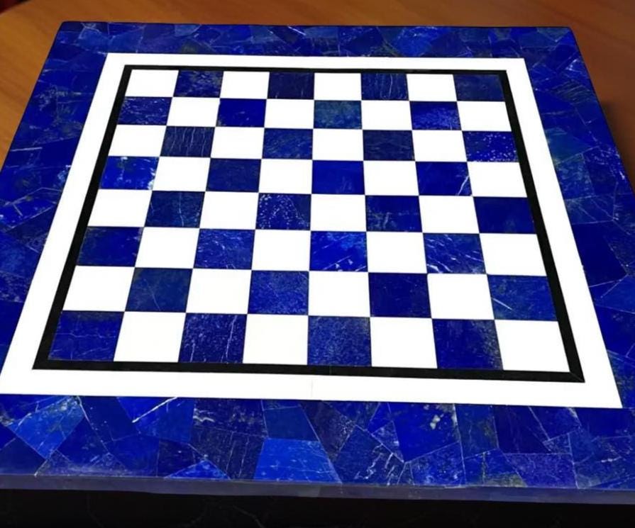 Luxury Lapis Lazuli Chess Set – Handmade Stone Inlay Board with Matching Chess Pieces Unique Handicrafts IND