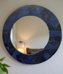 Lapis Lazuli Wall Hanging Mirror – Handmade Crystal Mirror for Home Decor, Living Room Accent, Natural Stone Wall Art Unique Handicrafts IND