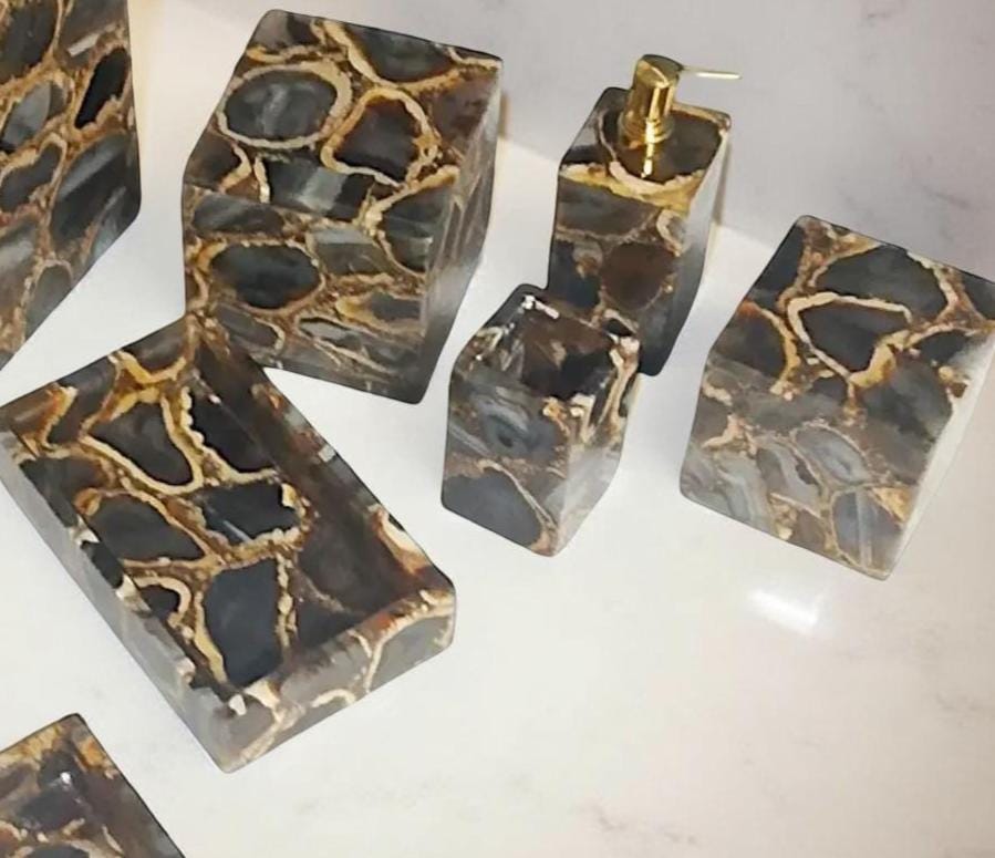 Wild Agate Stone Bathroom Set – Handmade Luxury Bathroom Accessories & Decor Gift Unique Handicrafts IND