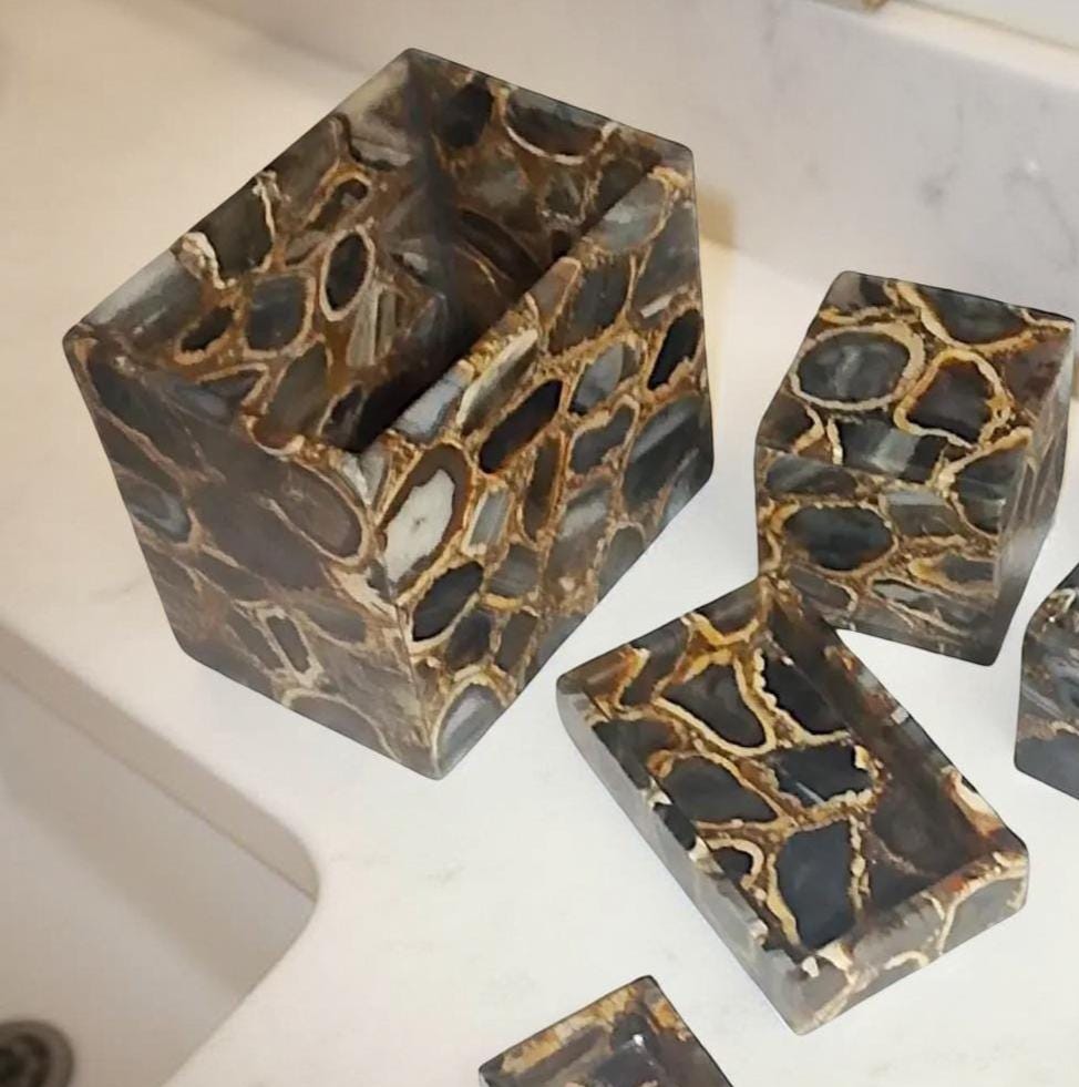 Wild Agate Stone Bathroom Set – Handmade Luxury Bathroom Accessories & Decor Gift Unique Handicrafts IND