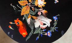 Black Marble Inlay Coffee Table – Handmade Round Side Table – Elegant Stone Accent Furniture Unique Handicrafts IND