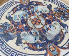 White Marble Round Coffee Table – Pietra Dura Inlay Floral Art – Semi-Precious Stone Table – Handmade Home Decor Furniture Unique Handicrafts IND