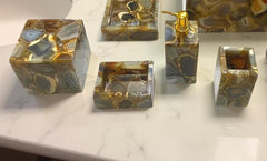 Natural Brown Agate Bathroom Set – Luxury Agate Bathroom Accessories, Soap Dispenser, Tissue Box, Tray, Elegant Home Decor Unique Handicrafts IND