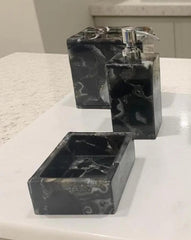 Natural Agate Bathroom Set – Black Agate Bath Set, Gemstone Bathroom Accessories, Luxury Stone Decor, Elegant Bathroom Gift Set Unique Handicrafts IND