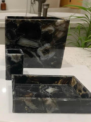 Natural Agate Bathroom Set – Black Agate Bath Set, Gemstone Bathroom Accessories, Luxury Stone Decor, Elegant Bathroom Gift Set Unique Handicrafts IND