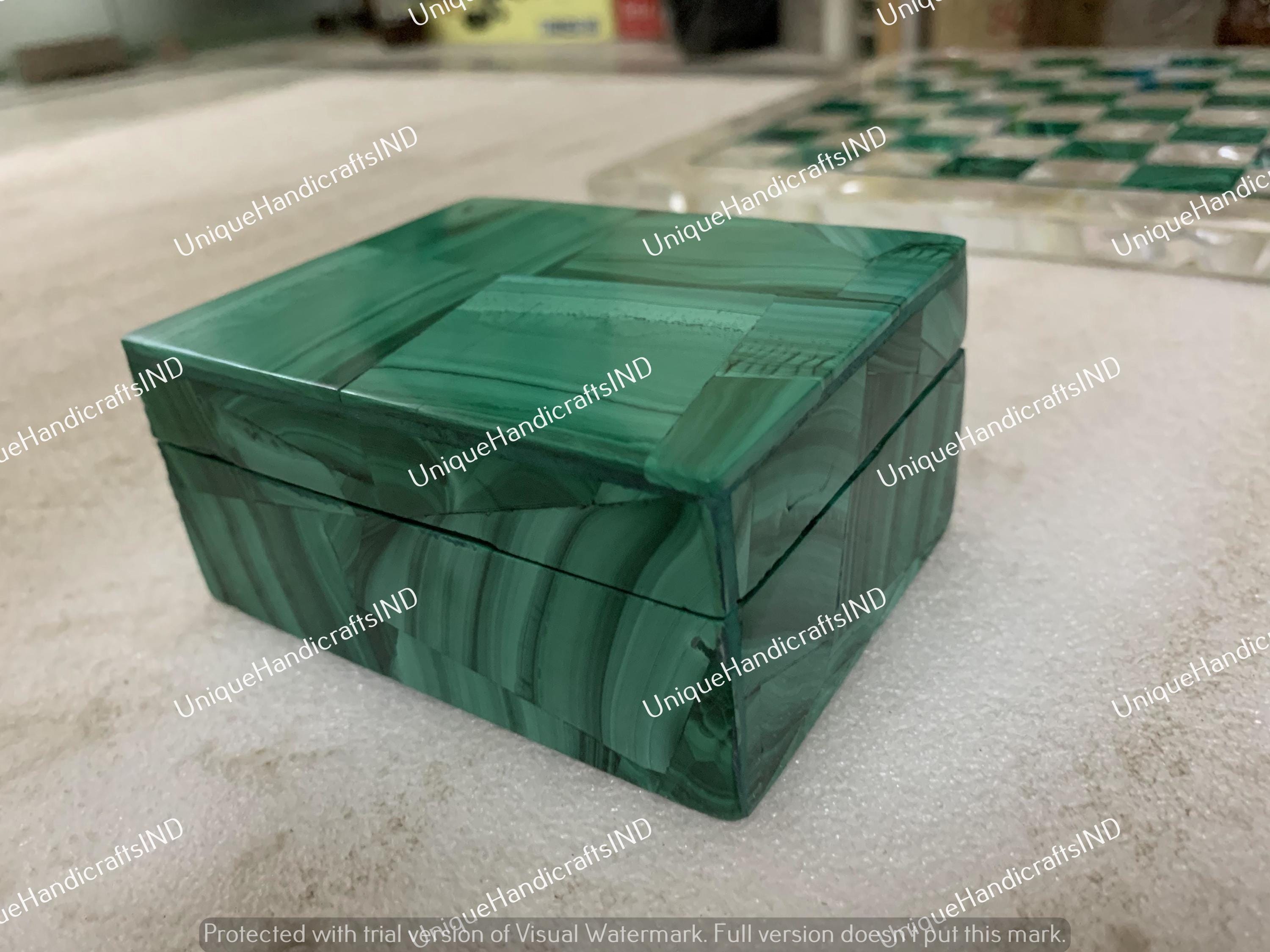 Malachite Green Marble Jewelry Box – Handmade Stone Keepsake Box, Decorative Accent Gift for Her, Made in India Unique Handicrafts IND