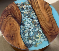 Epoxy Walnut Coffee Table – Blue Resin River Tabletop, Handmade Wooden Furniture, Live Edge Rustic Home Decor Unique Handicrafts IND