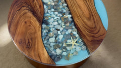 Epoxy Walnut Coffee Table – Blue Resin River Tabletop, Handmade Wooden Furniture, Live Edge Rustic Home Decor Unique Handicrafts IND