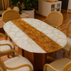 White Quartz & Petrified Wood Table – Handmade Natural Stone Accent Table, Rustic Luxury Furniture, Unique Home Decor Unique Handicrafts IND