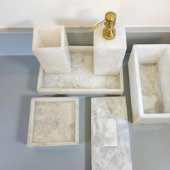 Quartz Bathroom Set, Agate Vanity Accessories, Stone Bathroom Decor, Soap Dispenser Set, Luxury Bathroom Set, Vanity Tray Sale Online Unique Handicrafts IND