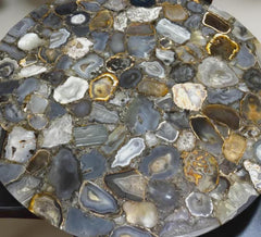 Antique Gemstone Quartz Center Table, Natural Stone Round Table Top – Handmade Home Decor Desk Accent Unique Handicrafts IND