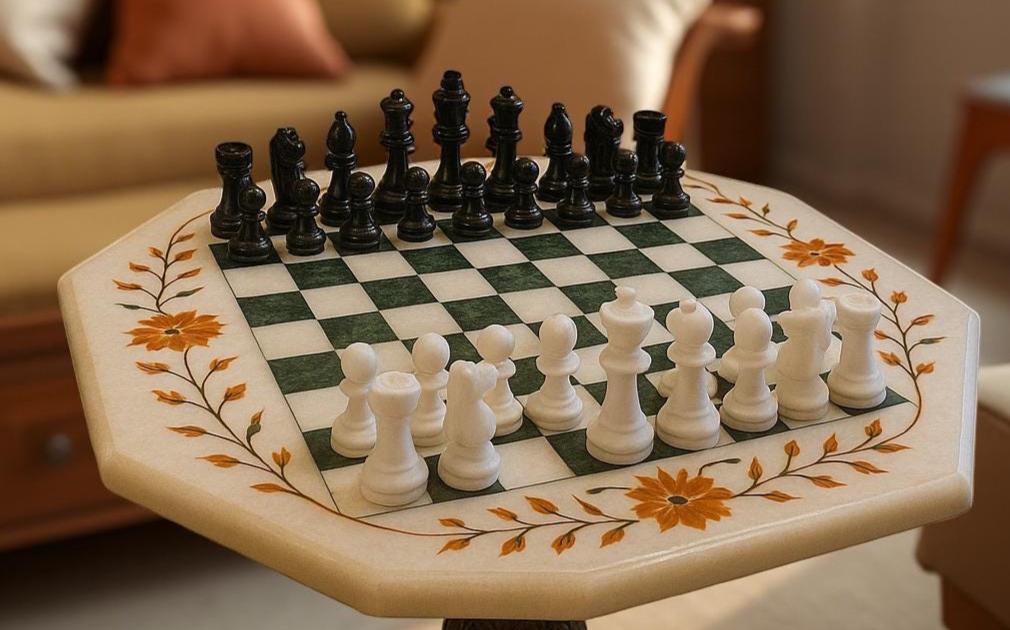 Stone Chess Board Game Table | Marble Chess Set – Inlay Chess Table with Pieces |  Personalized Gift for Dad or Son | Unique Handmade Gift Unique Handicrafts IND