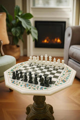 Marble Inlay Chess Table – Handmade Inlay Chess Set | Artisan Game Table for Home Decor | Traditional Game Room Piece | Luxury Gift for Him Unique Handicrafts IND