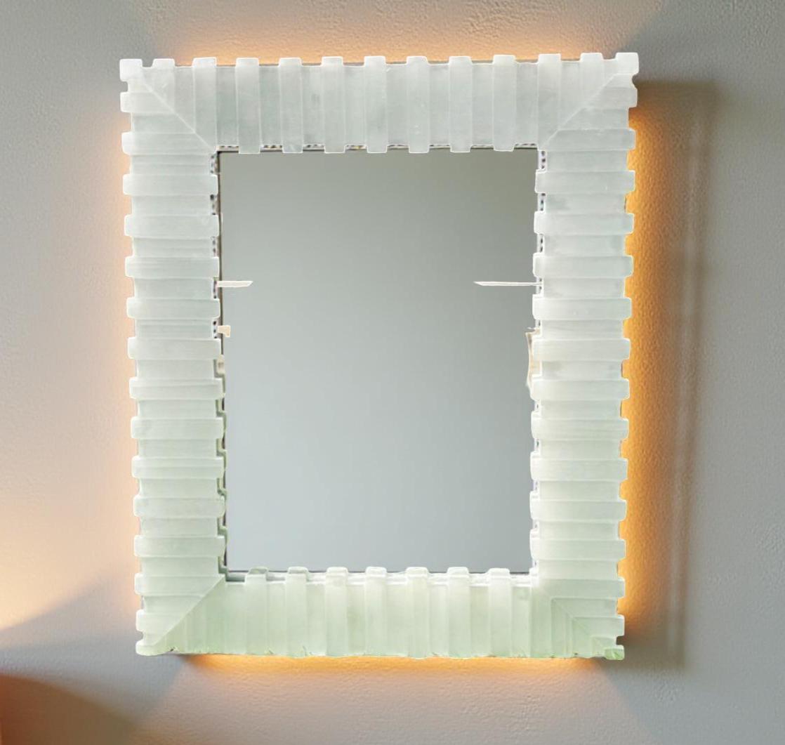 Handmade Selenite Wall Mirror with Crystal Inlay – Agate Stone Gemstone Mirror for Home Decor, Sale Unique Handicrafts IND
