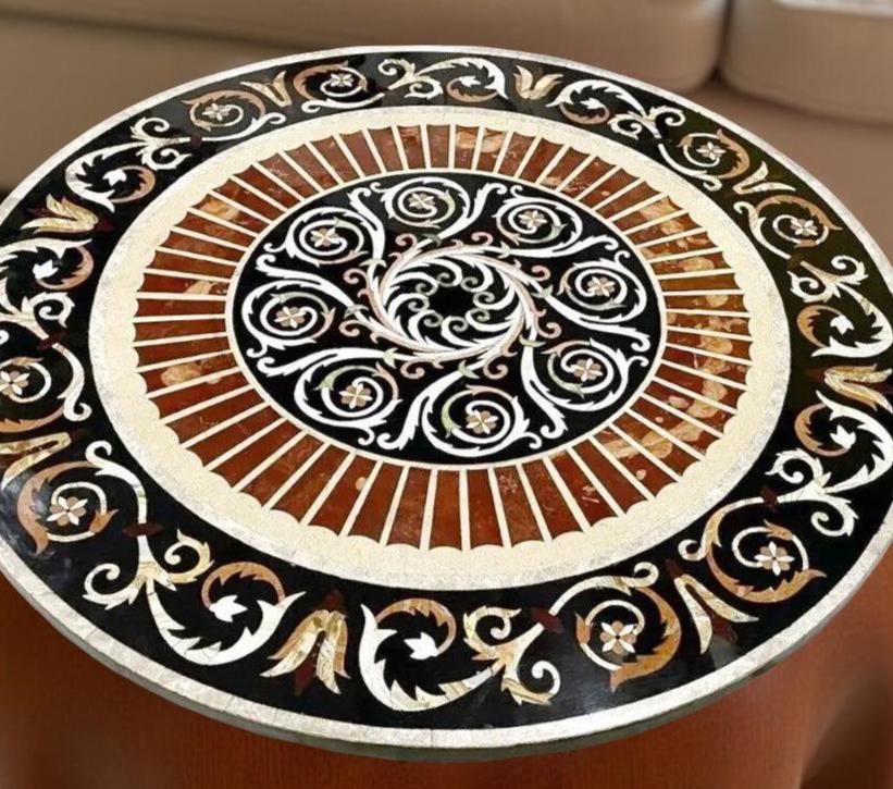 Black Marble Round Coffee Table – Handmade Modern Accent Table for Living Room or Kitchen Decor Interior Gift Her Wedding Unique Handicrafts IND