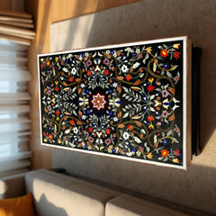Luxury Black Marble Table Top – Semi-Precious Inlay Pietra Dura Art for Dining Room Unique Handicrafts IND