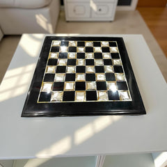Luxury Black Marble Chess Board – Mother of Pearl Inlay, Unique Gift for Loved One Unique Handicrafts IND