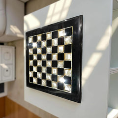 Luxury Black Marble Chess Board – Mother of Pearl Inlay, Unique Gift for Loved One Unique Handicrafts IND