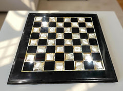Luxury Black Marble Chess Board – Mother of Pearl Inlay, Unique Gift for Loved One Unique Handicrafts IND