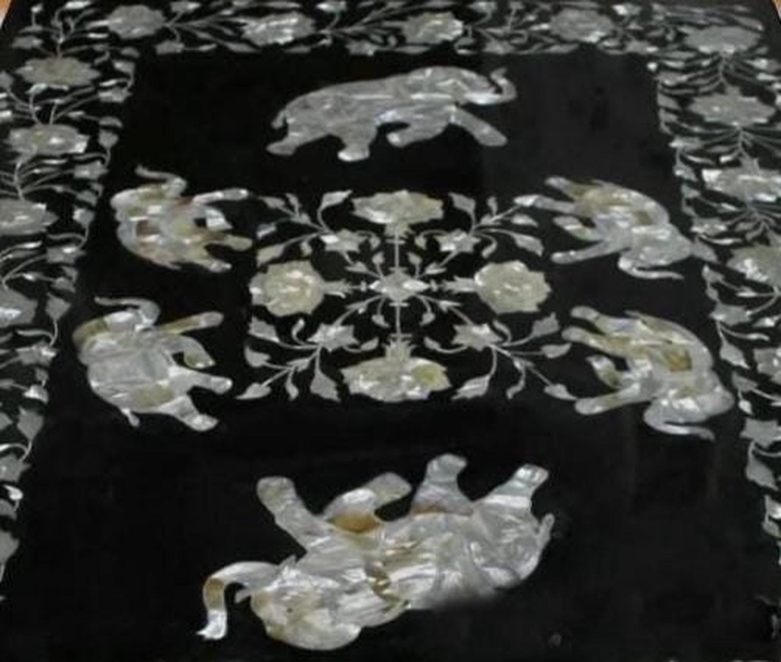 Handmade Black Marble Table – Mother of Pearl Elephant Inlay, Home Decor Furniture Unique Handicrafts IND