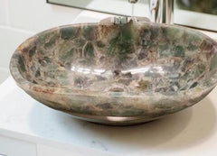 Natural Green Fluorite Agate Sink – Oval Quartz Stone Wash Basin – Agate Stone Bathroom or Kitchen Sink – Gemstone Wash Basin Unique Handicrafts IND