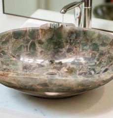 Natural Green Fluorite Agate Sink – Oval Quartz Stone Wash Basin – Agate Stone Bathroom or Kitchen Sink – Gemstone Wash Basin Unique Handicrafts IND